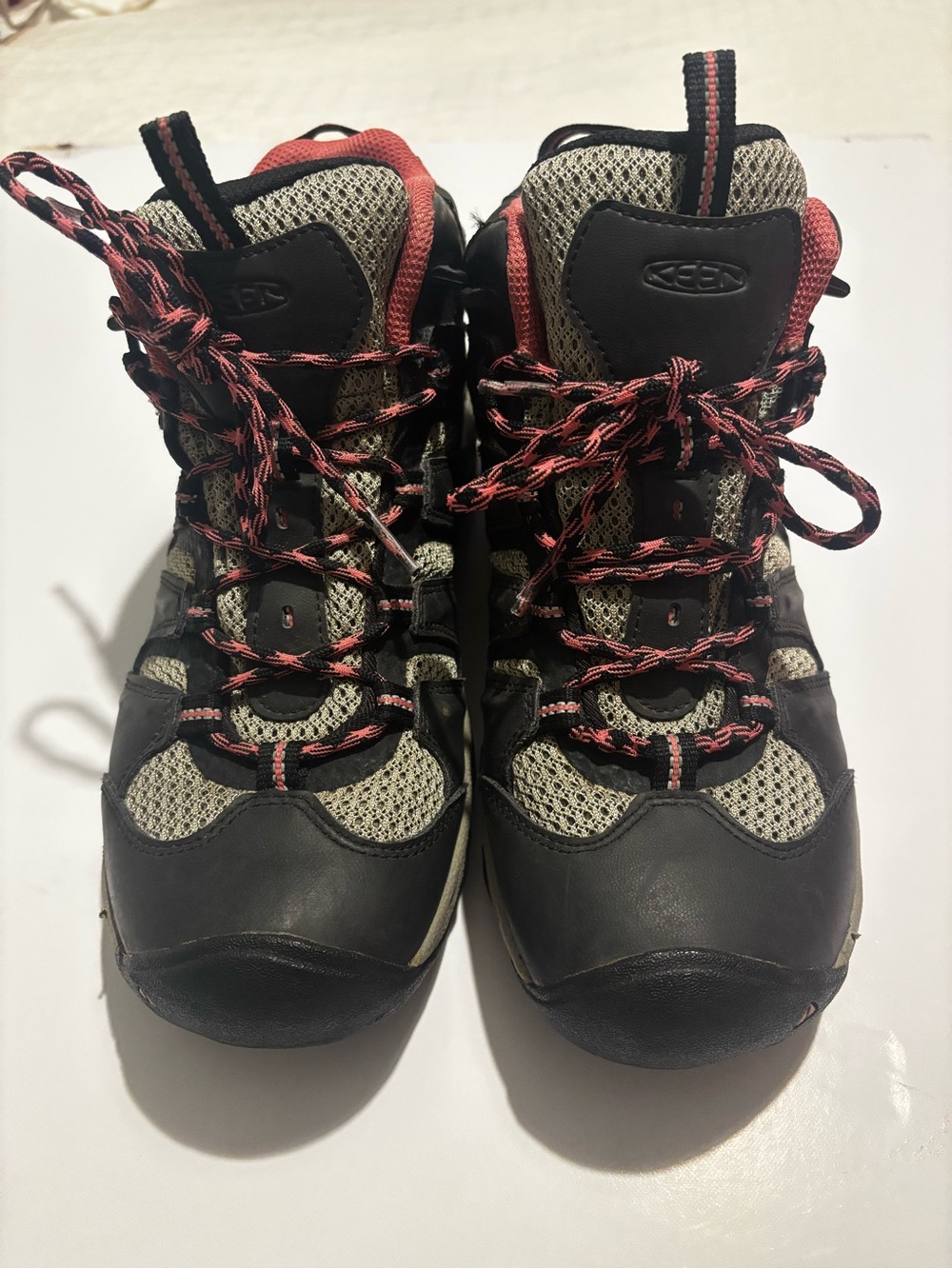 Keen Women's Black and Gray Hiking Boots with Pink Accents